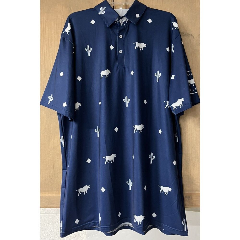 Golf Shirt W/ Cactus And Bulls Graphics Mojos Tacos Sz‎ 2XL Blue